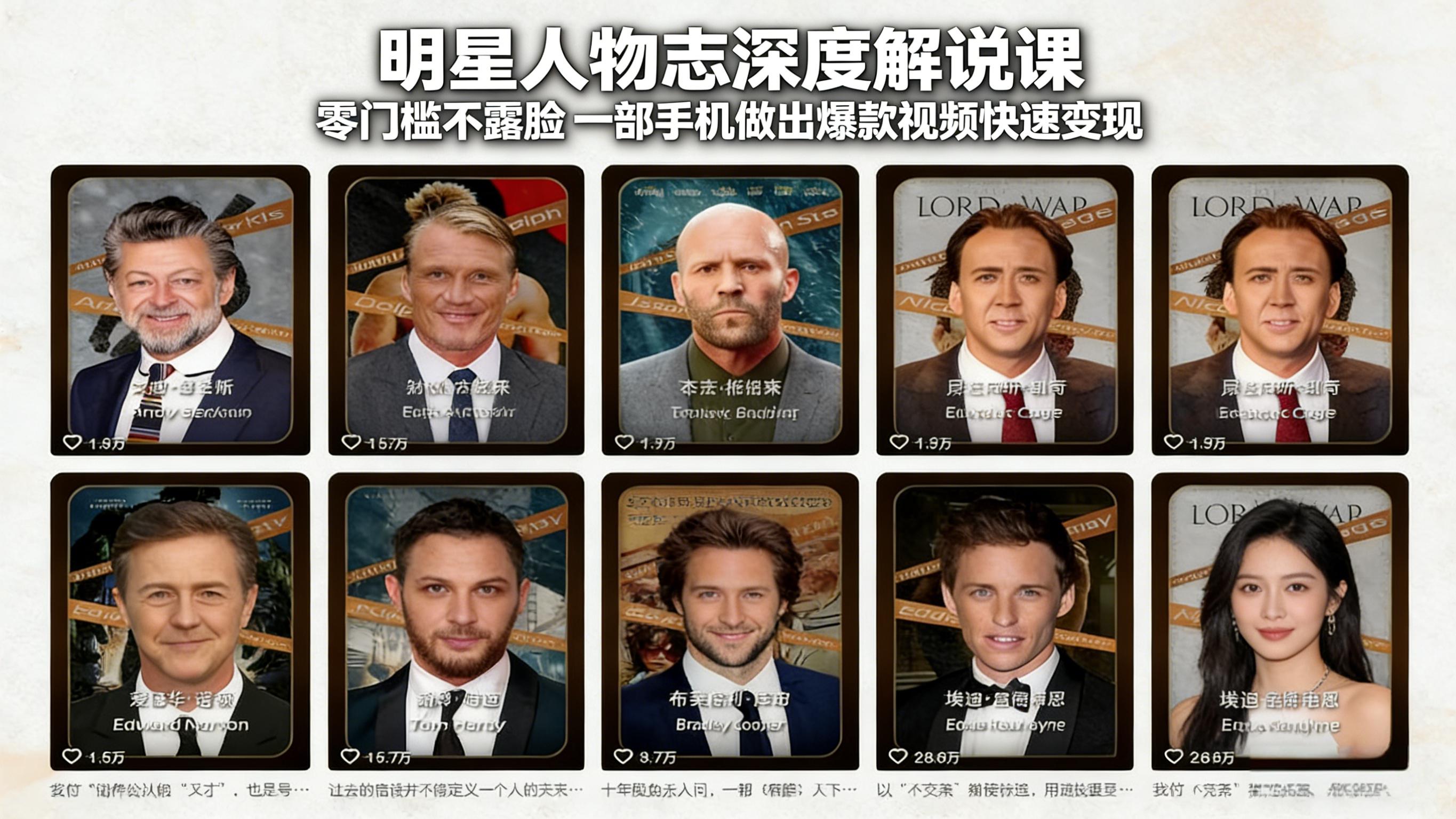 明星人物志深度解说课：零门槛不露脸，一部手机做出爆款视频快速变现-niguangts