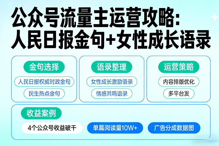 利用人民日报金句+女性成长语录做公众号流量主，4个公众号收益破千-niguangts