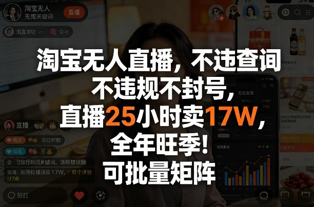 淘宝无人直播，不违规不封号，直播25小时卖17W，全年旺季！可批量矩阵【揭秘】-niguangts