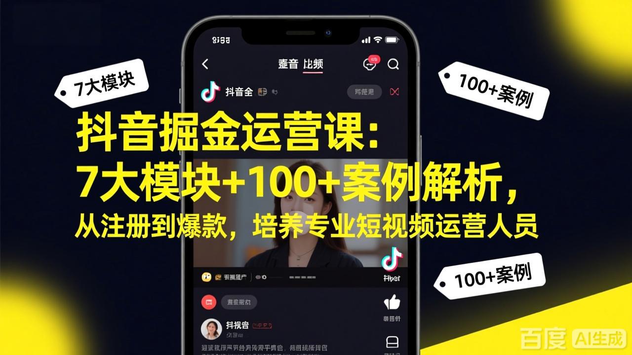 抖音掘金运营课：7大模块+100+案例解析，从注册到爆款，培养专业短视频运营人员-niguangts