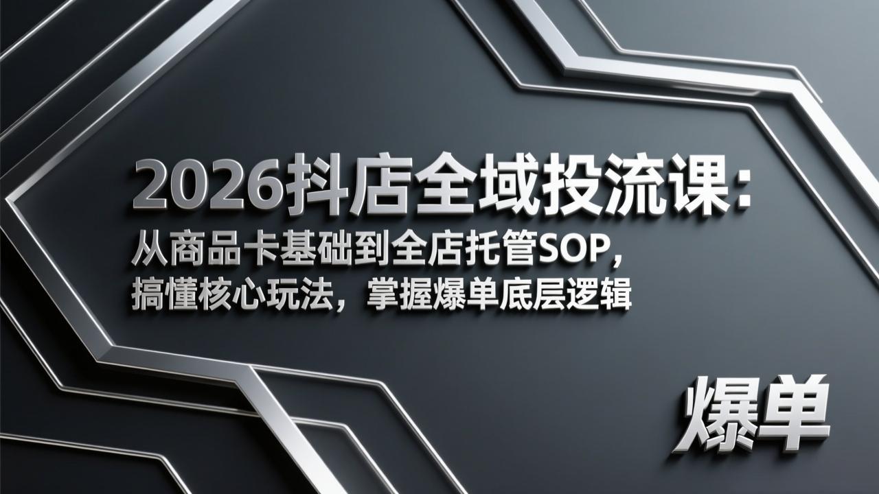 2026抖店全域投流课：从商品卡基础到全店托管SOP，搞懂核心玩法，掌握爆单底层逻辑-niguangts