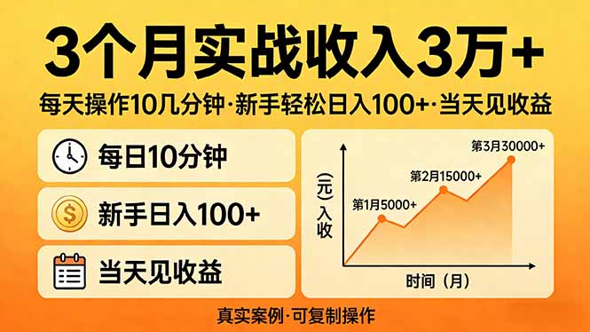 3个月实战收入3万+，每天操作10几分钟，新手轻松日入100+，当天见收益-niguangts
