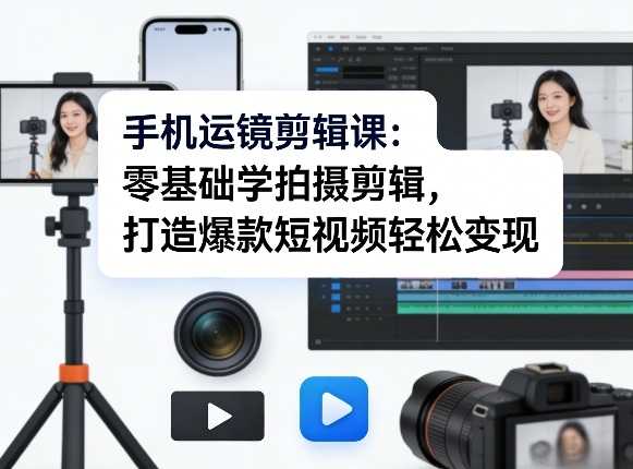手机运镜剪辑课：零基础学拍摄剪辑，打造爆款短视频轻松变现-niguangts
