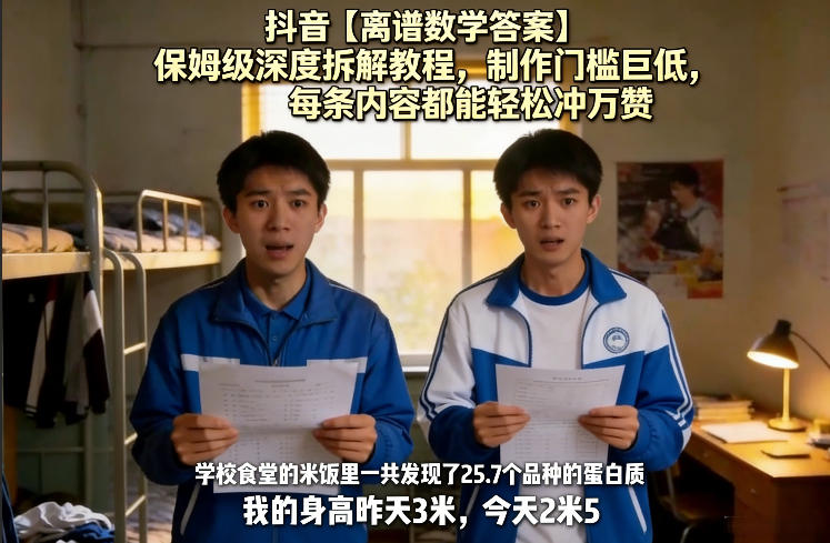 抖音【离谱数学答案】保姆级深度拆解教程，制作门槛巨低，每条内容都能轻松冲万赞，附详细步骤-niguangts
