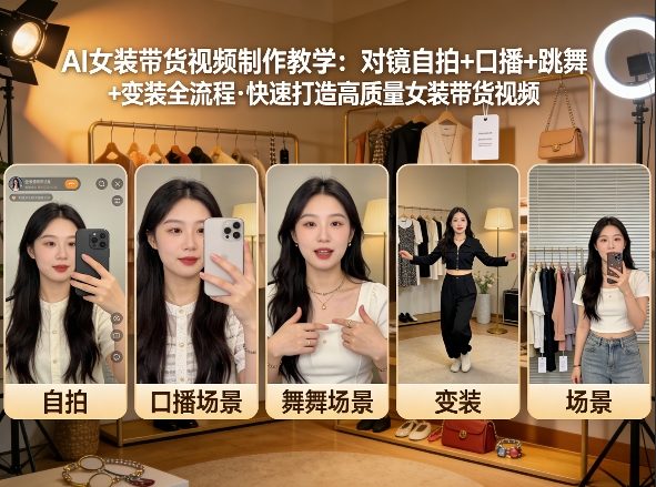 AI女装带货视频制作教学，对镜自拍、口播、跳舞、变装全流程，快速打造高质量女装带货视频-niguangts