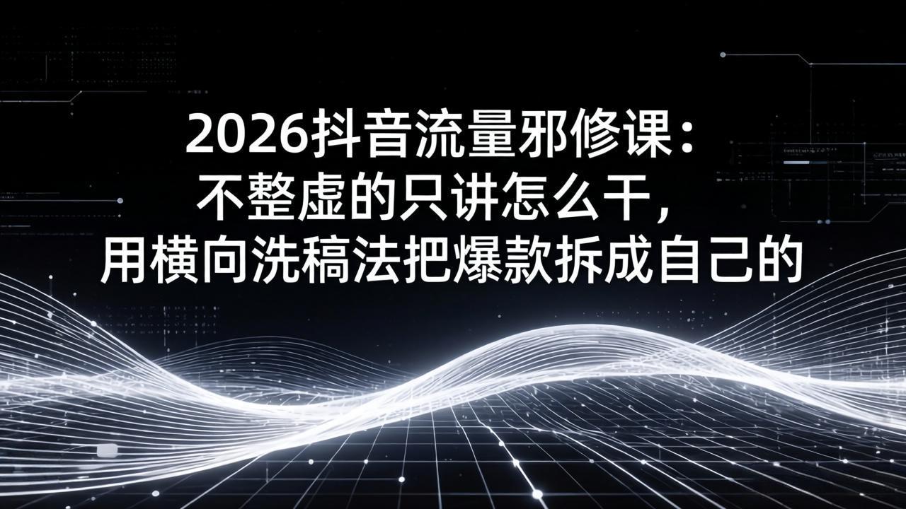 2026抖音流量邪修课：不整虚的只讲怎么干，用横向洗稿法把爆款拆成自己的-niguangts