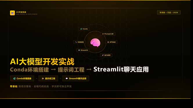 AI大模型开发实战：Conda环境搭建→提示词工程→Streamlit聊天应用，零基础到项目落地-niguangts