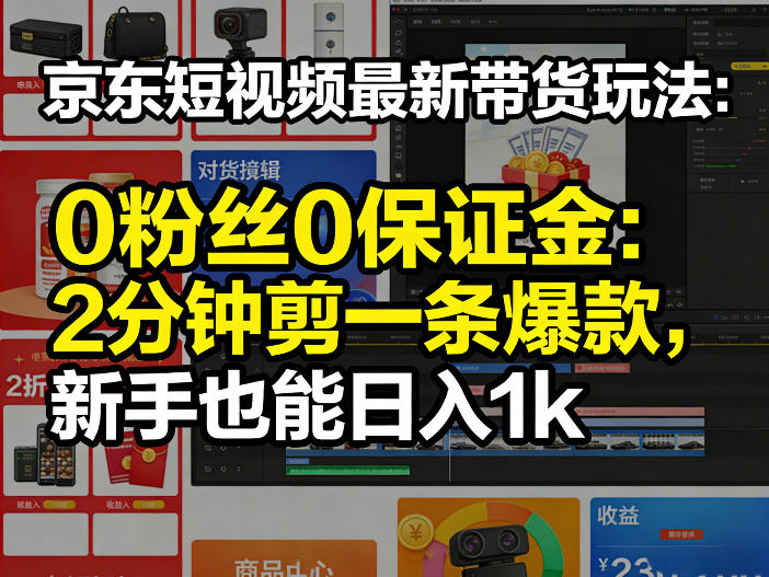 京东短视频最新带货玩法，0粉丝0保证金，2分钟剪一条爆款，新手也能日入1k+【揭秘】-niguangts