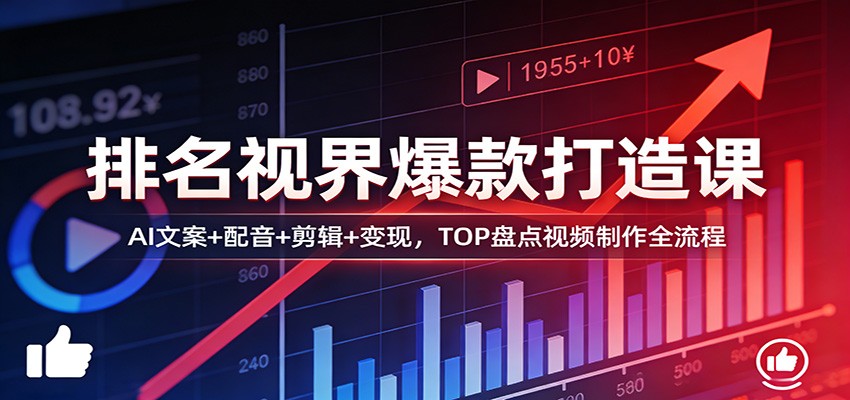 排名视界爆款打造课：AI文案+配音+剪辑+变现，TOP盘点视频制作全流程-niguangts
