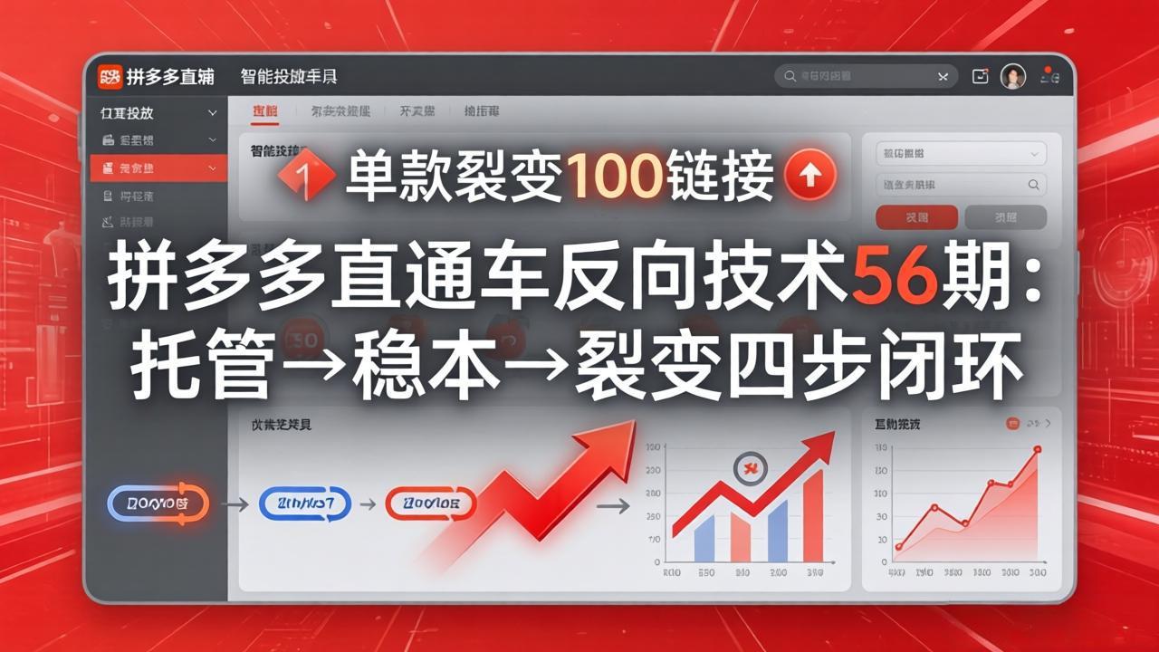 拼多多直通车反向技术56期：托管→稳本→裂变四步闭环，单款裂变100链接抢占核心流量-niguangts