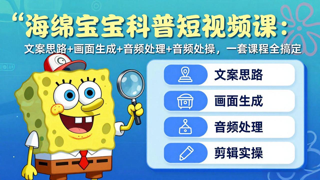 海绵宝宝科普短视频课：文案思路+画面生成+音频处理+剪辑实操，一套课程全搞定-niguangts