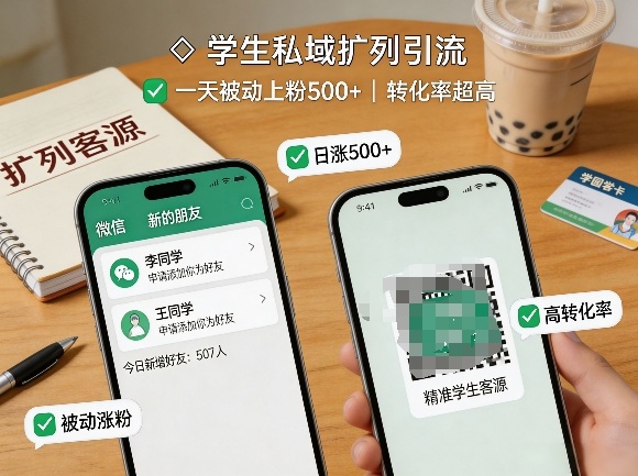 学生私域扩列引流，一天被动上粉500+，转化率超高-niguangts