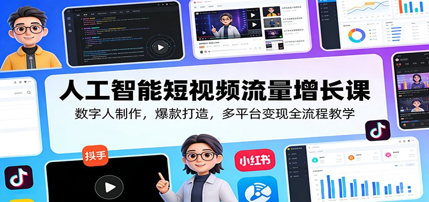 人工智能短视频流量增长课：数字人制作，爆款打造，多平台变现全流程教学-niguangts
