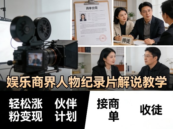 娱乐商界人物纪录片解说教学，轻松涨粉变现，伙伴计划，接商单，收徒等-niguangts