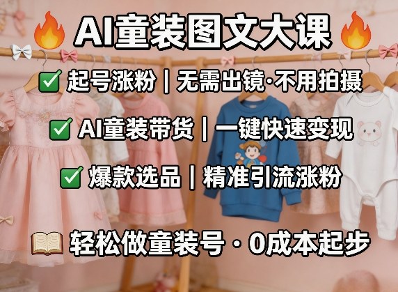 AI童装图文剪辑，某社群童装图文大课，起号涨粉、AI童装带货、爆款选品，无需出镜和拍摄-niguangts