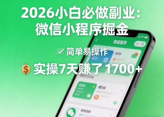2026小白必做副业：微信小程序掘金，简单易操作，实操7天賺了1700+【揭秘】-niguangts