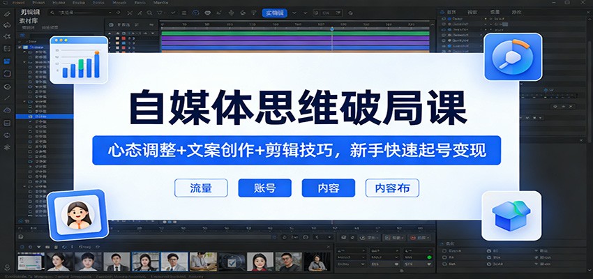 自媒体思维破局课：心态调整+文案创作+剪辑技巧，新手快速起号变现-niguangts