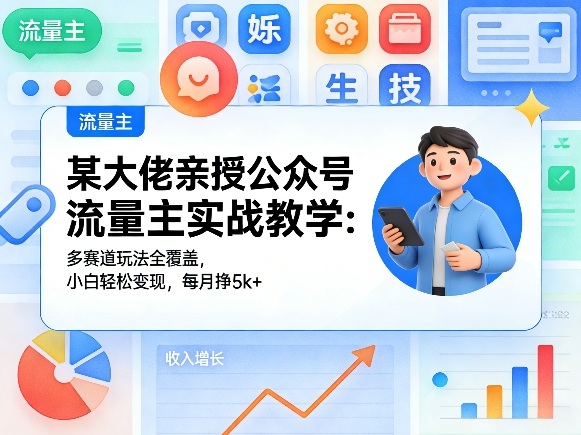 某大佬亲授公众号流量主实战教学：多赛道玩法全覆盖，小白轻松变现，每月多挣5k+-niguangts
