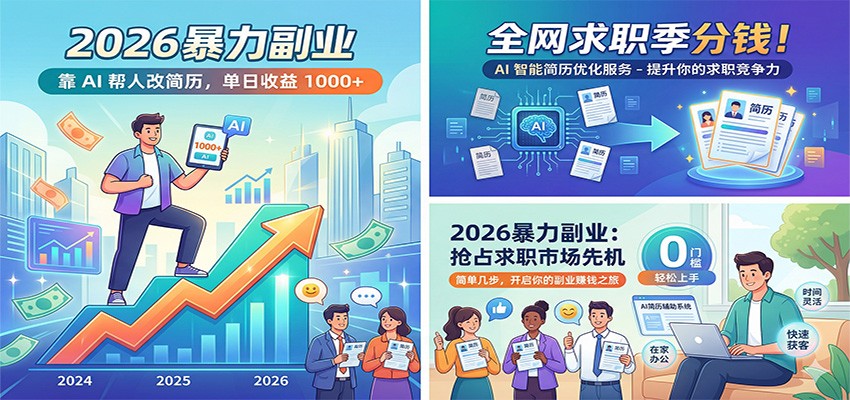 2026暴力副业：靠AI帮人改简历，单日收益1000+，全网求职季分钱-niguangts