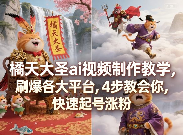 橘天大圣ai视频制作教学，刷爆各大平台，4步教会你，快速起号涨粉-niguangts