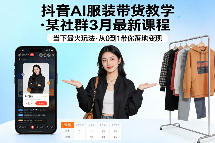 抖音AI服装带货教学，某社群3月最新课程，当下最火玩法，从0到1带你落地变现-niguangts