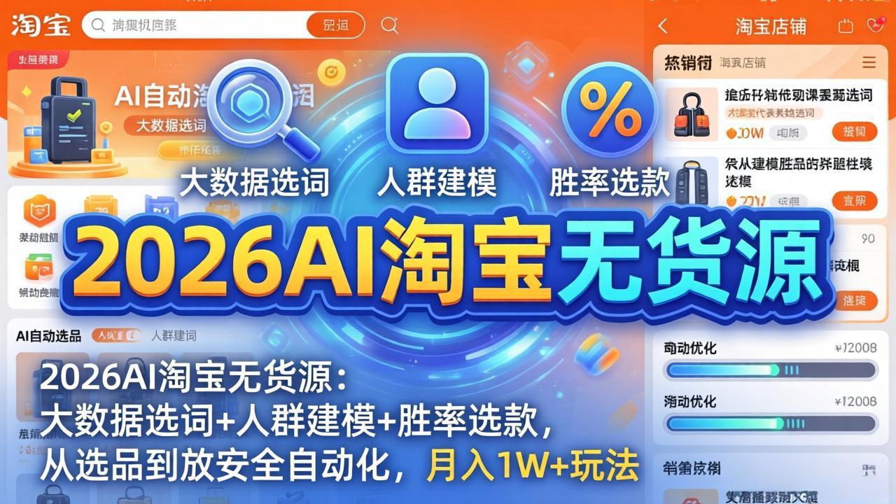 2026AI淘宝无货源：大数据选词+人群建模+胜率选款，从选品到放大全自动化，月入1W+玩法-niguangts