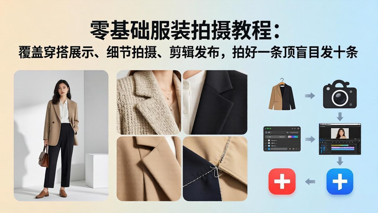 零基础服装拍摄教程：覆盖穿搭展示、细节拍摄、剪辑发布，拍好一条顶盲目发十条-niguangts