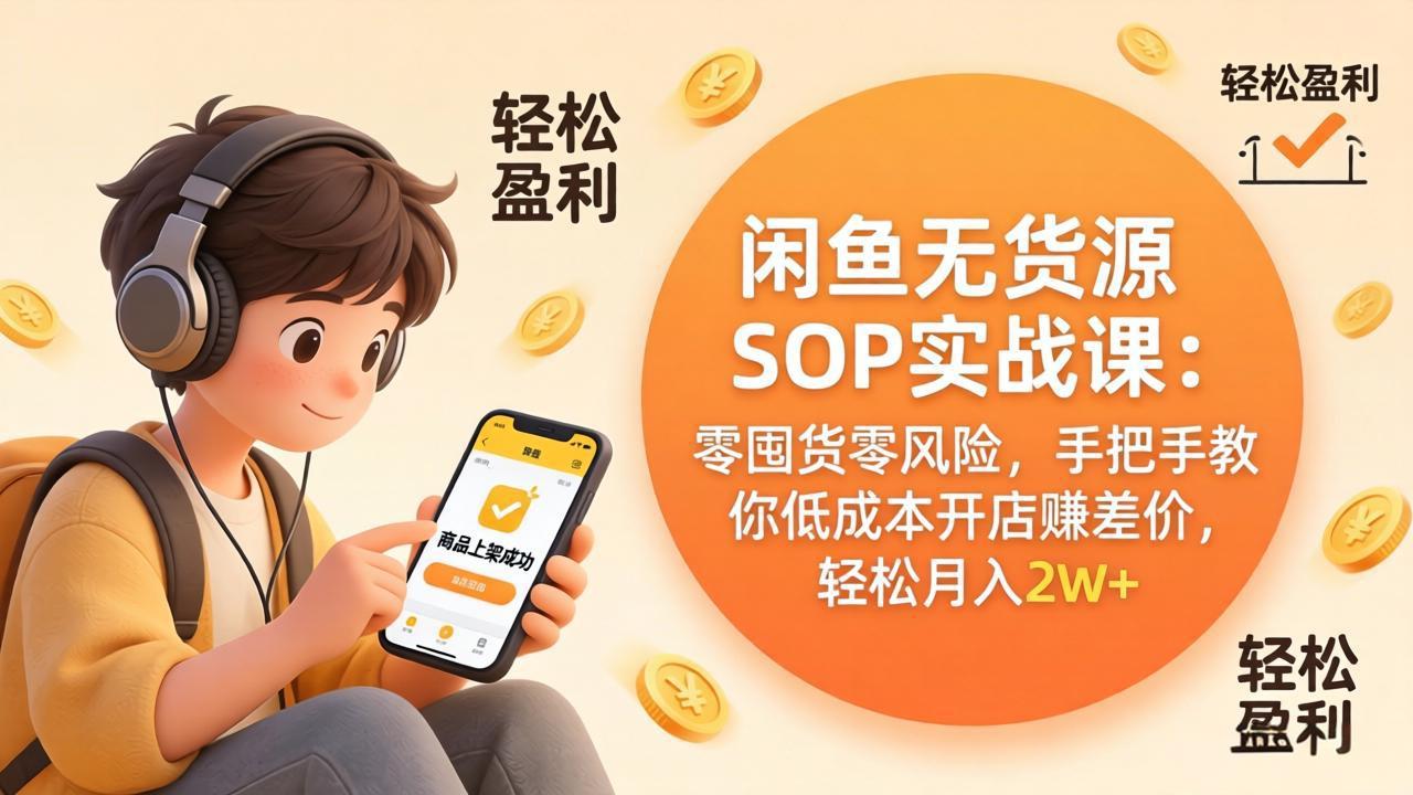 闲鱼无货源SOP实战课：零囤货零风险，手把手教你低成本开店赚差价，轻松月入2w+-niguangts