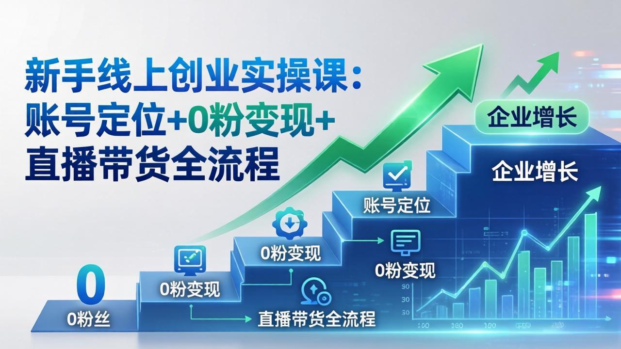 新手线上创业实操课：账号定位+0粉变现+直播带货全流程，企业用户增长一步到位-niguangts