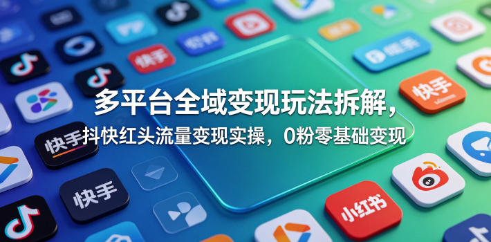 多平台全域变现玩法拆解，抖快红头流量变现实操，0粉零基础变现-niguangts