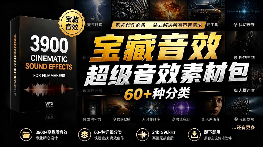 宝藏音效合集包！60+多种音效分类，共计3900个，分类清晰，全中文分类，高品质剪辑音效素材包-niguangts