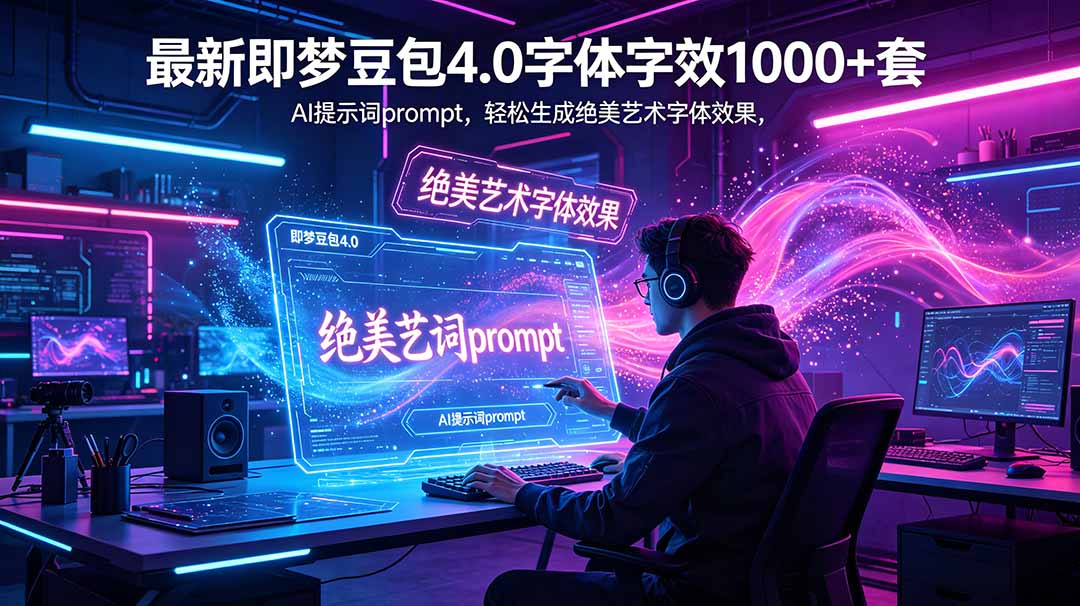 最新即梦豆包4.0字体字效1000+套，AI提示词prompt，轻松生成绝美艺术字体效果-niguangts