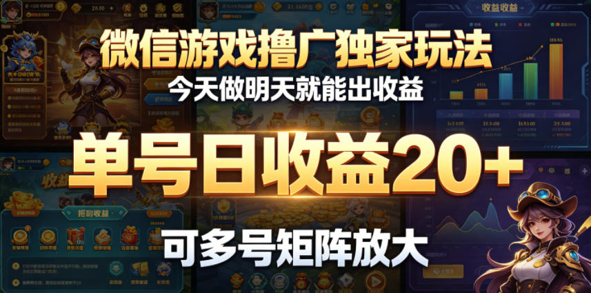 微信游戏撸广独家玩法，今天做明天就能出收益，单号日收益20+，可多号矩阵放大-niguangts