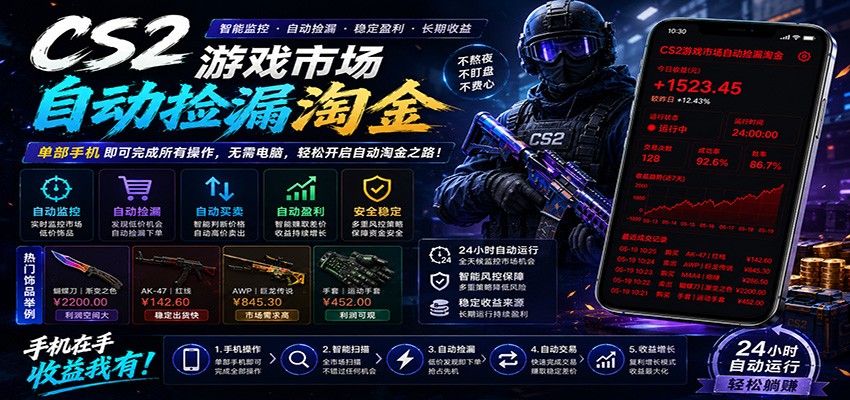 CSGO挂机捡漏项目通过利用游戏饰品交易机制，结合薄凉软件辅助捡漏，实现盈利-niguangts