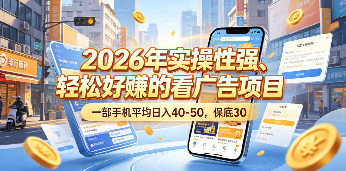 2026年实操性强、轻松好賺的看广告项目，一部手机平均日入40-50，保底30米【揭秘】-niguangts
