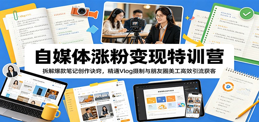 自媒体涨粉变现特训营：拆解爆款笔记创作诀窍，精通Vlog摄制与朋友圈美工高效引流获客-niguangts