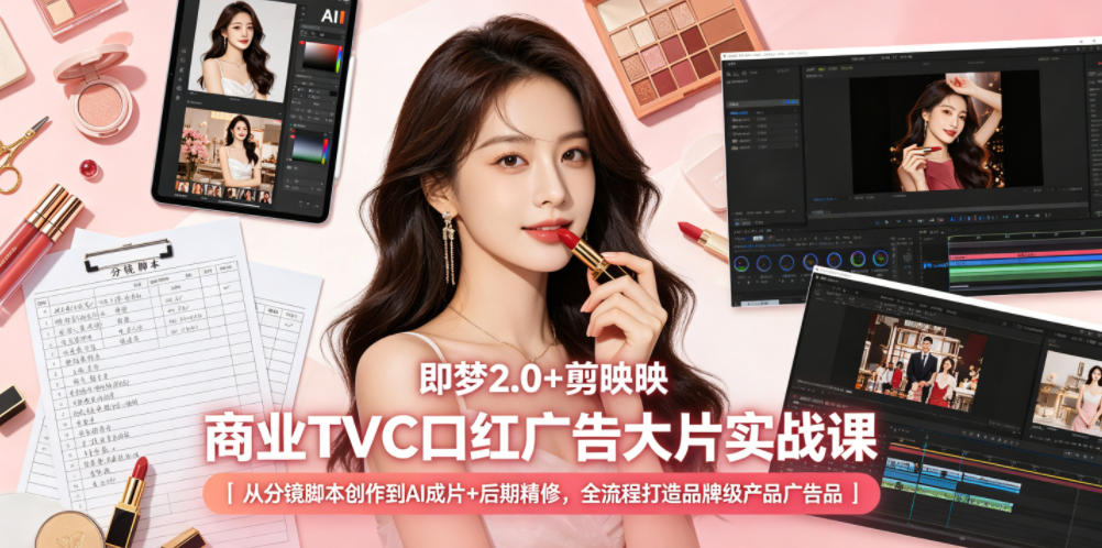 即梦2.0+剪映商业TVC口红广告大片实战课｜从分镜脚本创作到AI成片+后期精修，全流程打造品牌级产品广告-niguangts