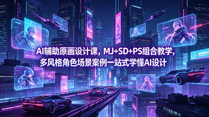 AI辅助原画设计课，MJ+SD+PS组合教学，多风格角色场景案例一站式学懂AI设计-niguangts