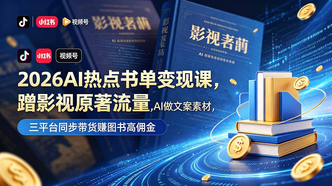 2026AI热点书单变现课，蹭影视原著流量，AI做文案素材，三平台同步带货赚图书高佣金-niguangts