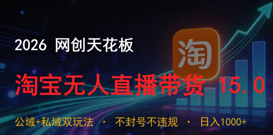 2026网创天花板，淘宝无人直播带货15.0，公域+私域双玩法，日入1k+，不违规不封号【揭秘】-niguangts