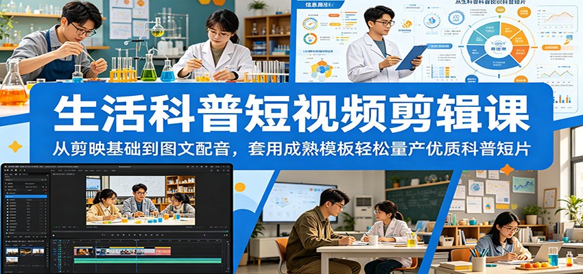 生活科普短视频剪辑课：从剪映基础到图文配音，套用成熟模板轻松量产优质科普短片-niguangts