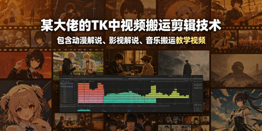 某大佬的TK中视频搬运剪辑技术，包含动漫解说、影视解说、音乐搬运教学视频-niguangts