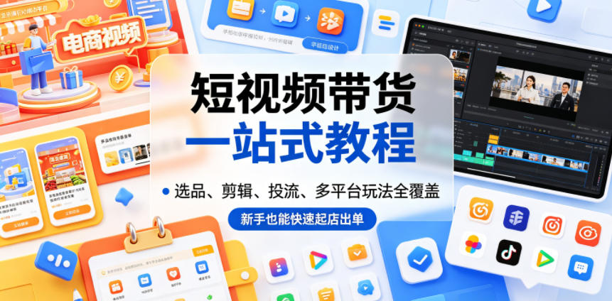 短视频带货一站式教程，选品、剪辑、投流、多平台玩法全覆盖，新手也能快速起店出单-niguangts