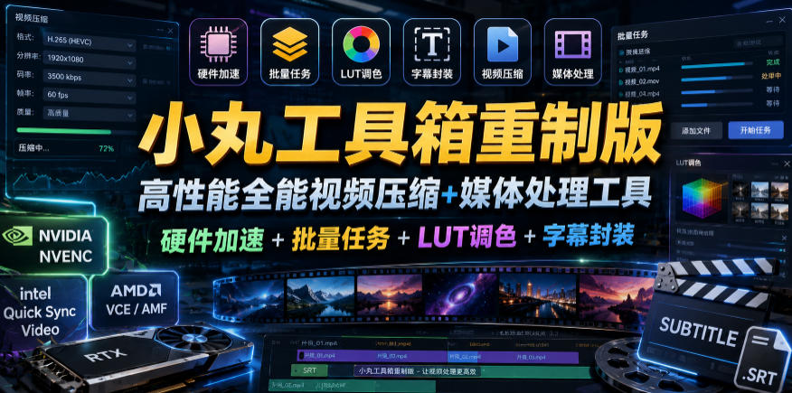 小丸工具箱重制版–高性能全能视频压缩+媒体处理工具｜硬件加速+批量任务+LUT调色+字幕封装-niguangts