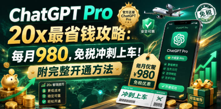 ChatGPT Pro 20x最省钱攻略：每月980，免税冲刺上车！附完整开通方法【文档】-niguangts
