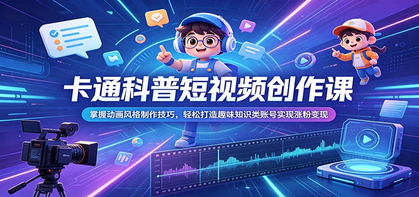 卡通科普短视频创作课：掌握动画风格制作技巧，轻松打造趣味知识类账号实现涨粉变现-niguangts