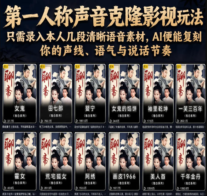 第一人称声音克隆影视玩法，只需录入本人几段清晰语音素材，AI便能复刻你的声线、语气与说话节奏-niguangts