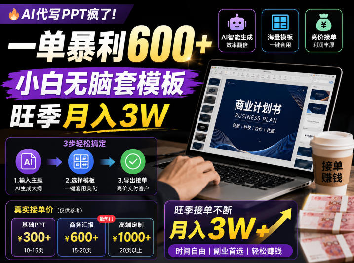 AI代写PPT疯了！一单暴利600+，小白无脑套模板，旺季月入3W，不用苦哈哈引流【揭秘】-niguangts