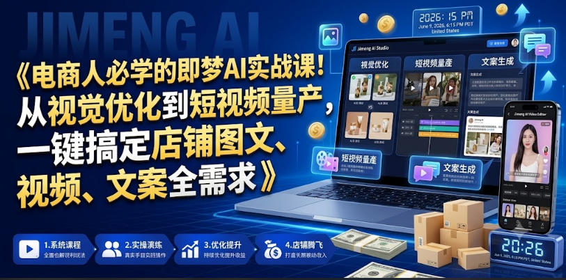 电商人必学的即梦AI实战课！从视觉优化到短视频量产，一键搞定店铺图文、视频、文案全需求-niguangts