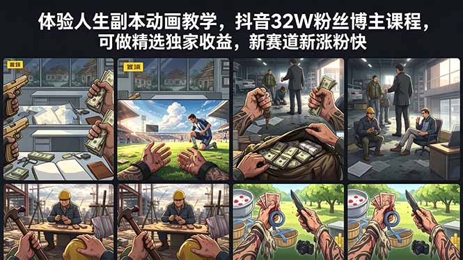 体验人生副本动画教学， 抖音32W粉丝博主课程，可做精选独家收益，新赛道新涨粉快-niguangts